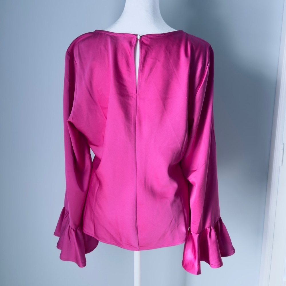 J. Crew Hot Pink Ruffle Long Sleeve Blouse Size Large - Picture 5 of 8